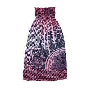 Lapis Pink & Navy Geometric Smocked Maxi Dress - Strapless Convertible Skirt, OS